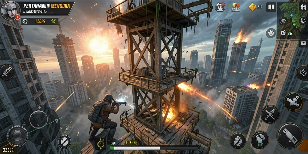 Screenshot dari gameplay menara pertahanan di 333V.