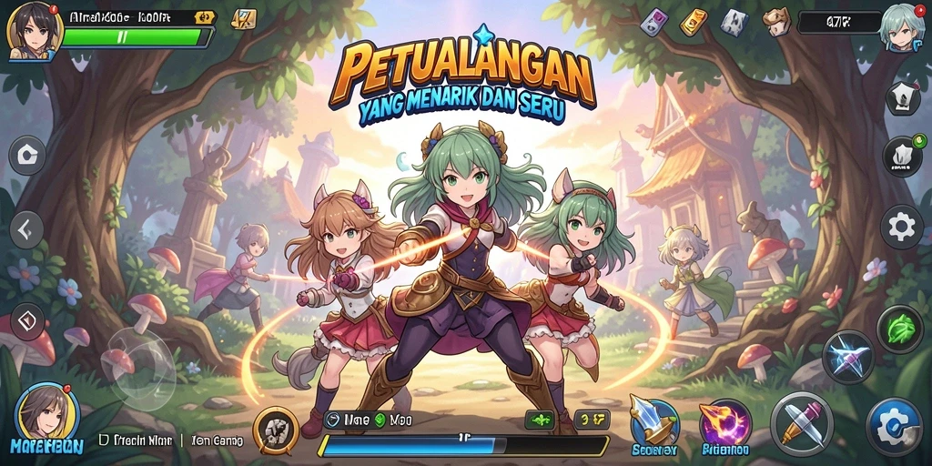 Tampilan gameplay 47F yang penuh aksi dan karakter menarik.