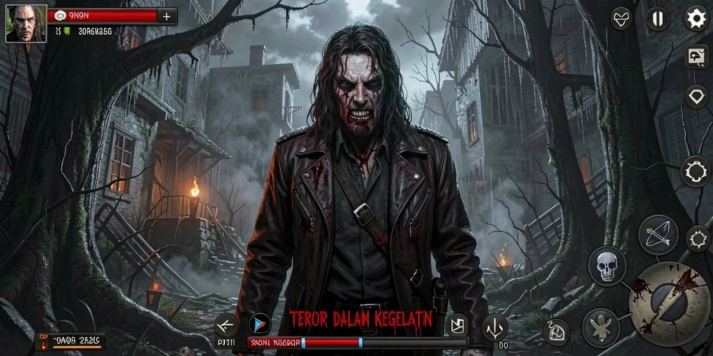 Screenshot yang menampilkan suasana mencekam dalam gameplay 9N9N.