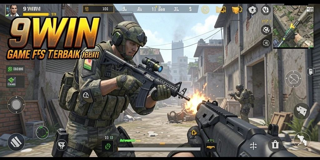 Gameplay 9WIN menampilkan aksi tembak-menembak yang mendebarkan di berbagai peta.