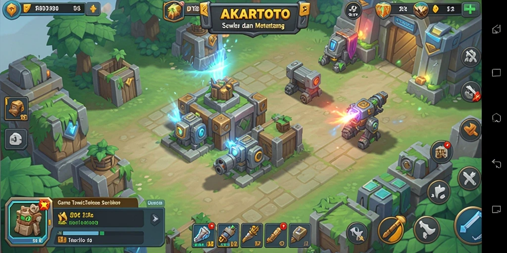 Gameplay seru Tower Defense di AKARTOTO dengan banyak menara dan musuh.