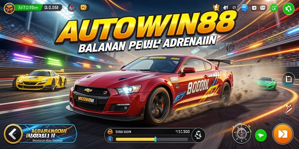 Screenshot gameplay AUTOWIN88 menunjukkan aksi balapan yang mendebarkan.