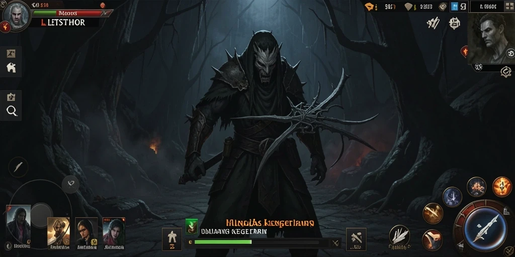 Tampilan gameplay menyeramkan dari LETSTHOR saat menjelajahi ruangan gelap.