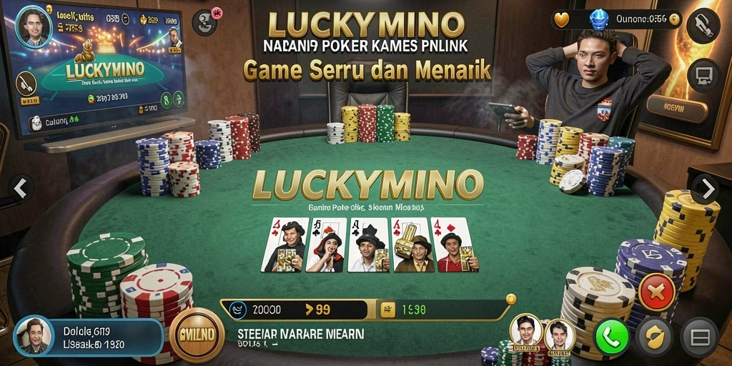 Tampilan gameplay seru di LUCKYMINO dengan kartu poker.