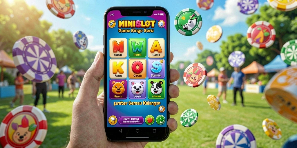 Tampilan gameplay seru MINISLOT dengan papan Bingo dan interaksi pemain.