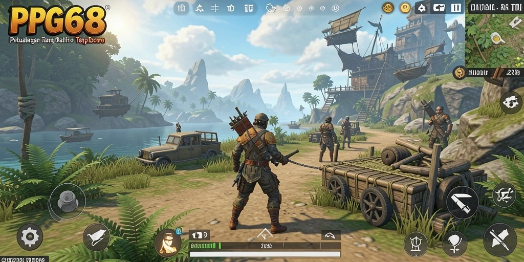 Tampilan gameplay PGG68 dalam dunia terbuka yang luas.