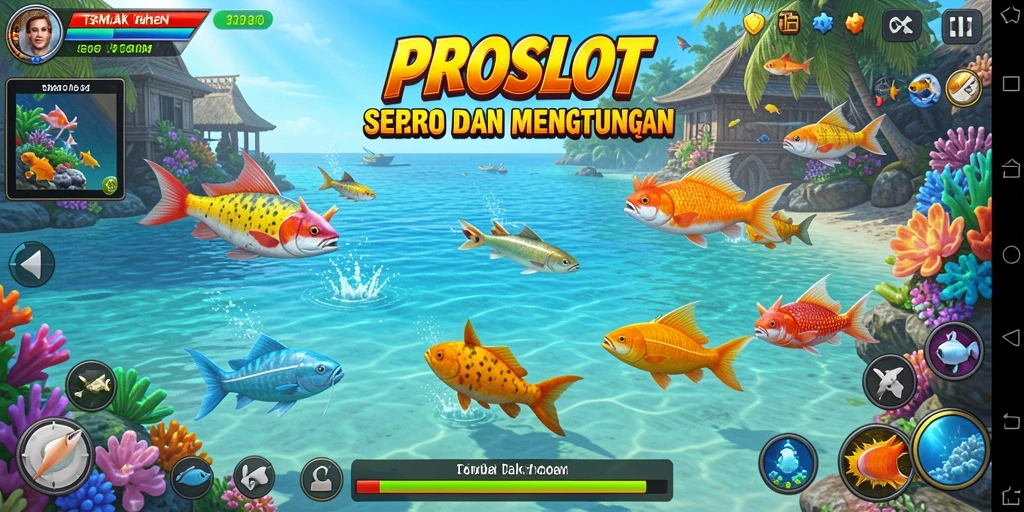 Tampilan gameplay PROSLOT dengan ikan berwarna-warni yang menarik.