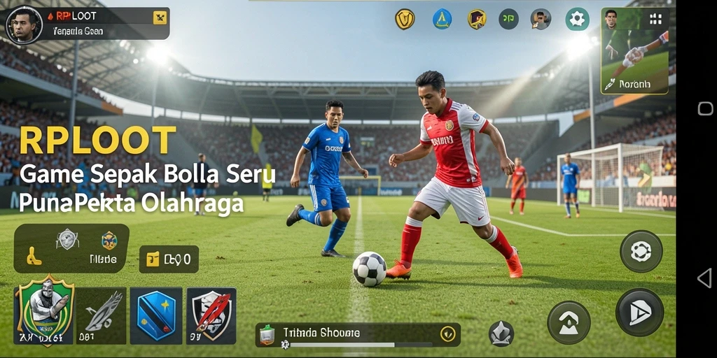 Screenshot utama RPLOOT menampilkan aksi seru pertandingan sepak bola.