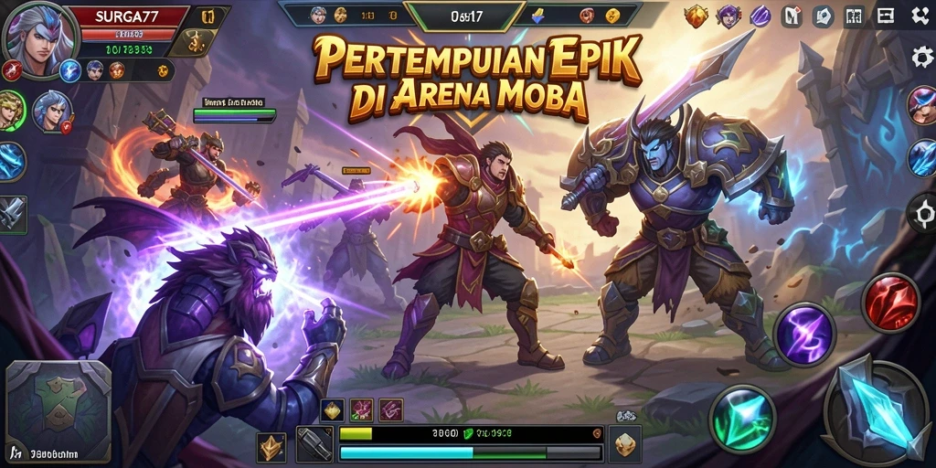 Gameplay SURGA77 yang mendebarkan di arena pertempuran.